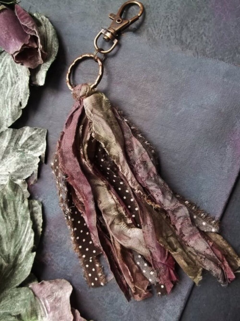 Sari Silk Fringe Tassel Keychain Purse Clip Handmade Boho Bag Charm
